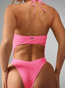 Missguided x Playboy Bộ đồ bơi liền thân Brazil cắt xẻ cao Monokini mùa hè đi biển, bộ sưu tập đồ bơi cổ yếm - Hồng - Xem 2