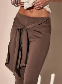 MUSERA 低腰侧系带修身七分裤 夏季度假 Y2K 90年代街头风酷女孩节日假日俱乐部石墨色休闲 - 軍綠色 - 查看 5