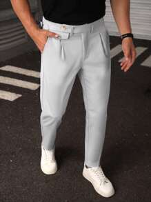 Manfinity Homme Pantaloni de navetă casual pentru bărbați, în culori simple - Gri deschis - Vizualizare 1