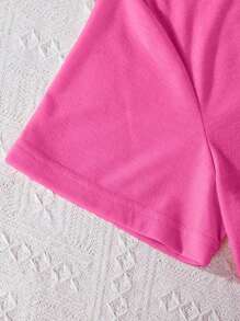 EMERY ROSE Too Many Storms Plus Size Short Sleeved T Shirts - Hot Pink - View 4