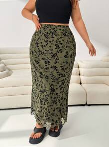 Solflare 大码女式橄榄绿色花卉网眼裙