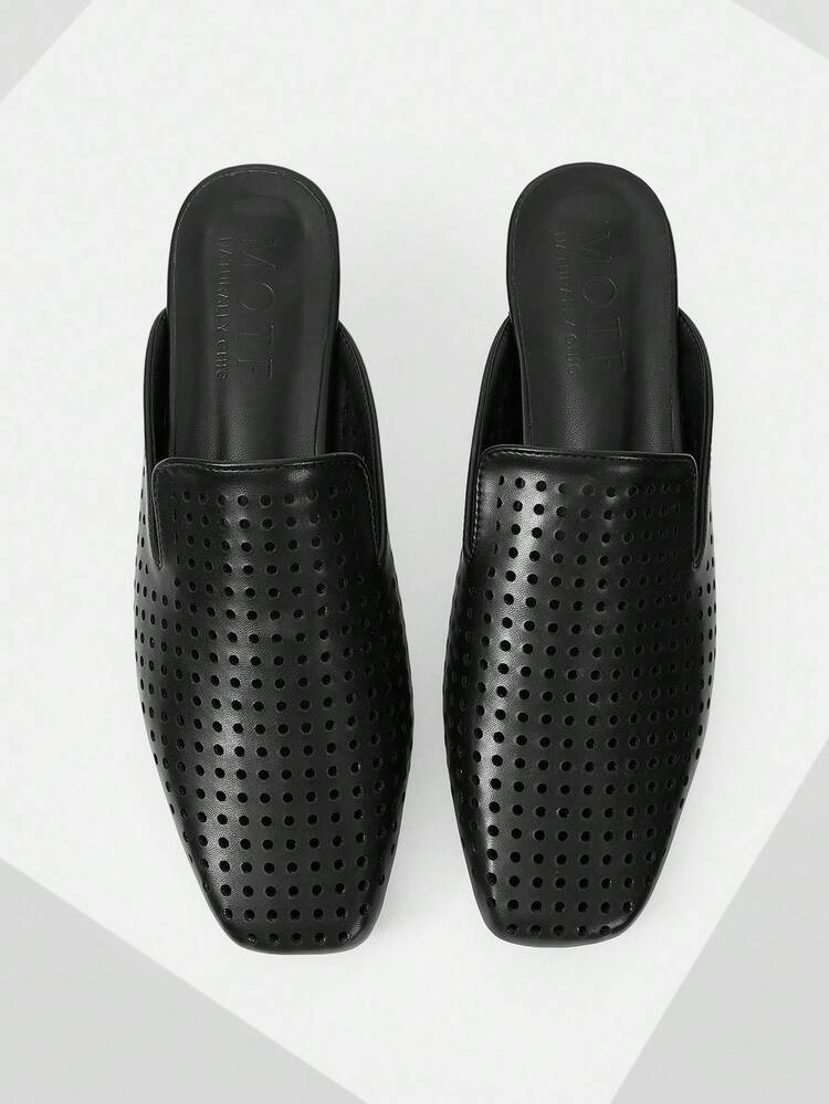 FASHIONABLE AND COMFORTABLE LASER HOLLOW SQUARE TOE SLIP-ON MULES SANDALS, LIGHTWEIGHT FLAT SHOES FOR SUMMER
