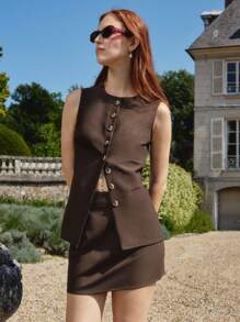 Áo ghi lê cài nút phía trước dệt màu sô cô la sang trọng phong cách cổ điển dành cho nữ doanh nhân thường ngày giáo viên mùa thu đông - màu nâu - Xem 4