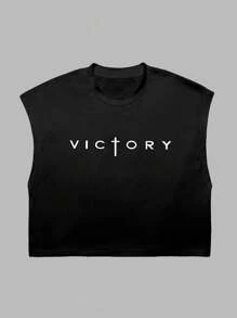 Manfinity Dauomo Men's Letter Print Round Neck Casual Top, Fashion & Minimalist, Summer - Black - View 3