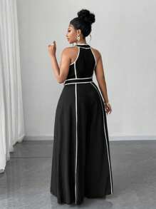 Maweii Plus Size Sexy Off-The-Shoulder Bowknot Jumpsuit - Black - View 6