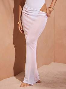 Hauture Sexy Summer Vacation Resort See-Through Mesh Asymmetrical Waist Rise Mermaid Cover-Up Skirt