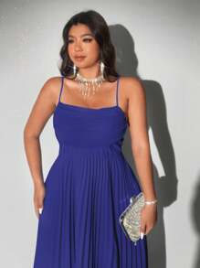 Viva Relle 大码垂坠领优雅蓝色大A字连衣裙 - 藏蓝色 - 查看 4