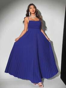 Viva Relle 大码垂坠领优雅蓝色大A字连衣裙 - 藏蓝色 - 查看 3