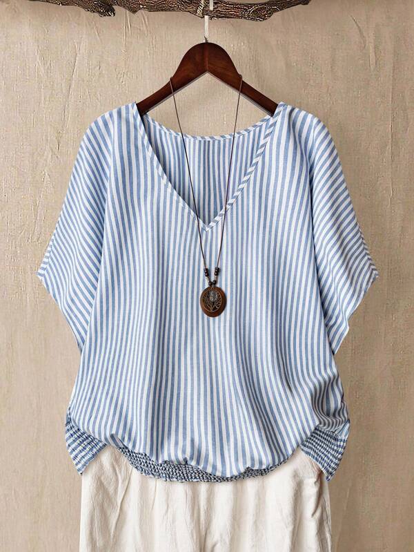 Linhara Plus Size Women V-Neck T-Shirt, Casual & Comfortable Going Out Tops, Suitable For Vacation, Party, Summer, Elegant