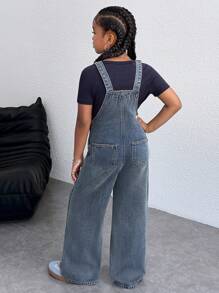 Tween Girls Y2K Fashionable Casual Versatile Solid Color Retro Washed Suspender Pants Casual Wide Leg Jumpsuit Sleeveless Denim Overalls Romper Without Tee,Girls Spring Summer Break Outfits, Summer Concert Rave Festival Baggy Shorts Streetwear Outfits,Back To School Outfits