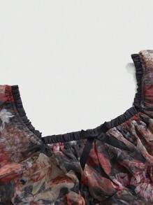 ROMWE Avant Áo cánh organza hoa lãng mạn cổ điển cỡ lớn cho nữ - Nhiều màu - Xem 3