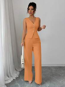 Lyxana 女士优雅无袖背心和西装裤套装，商务/通勤风格，夏季