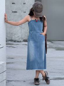 Dazy Kids Youth Girls Denim Pinafore Dress For Fall - Blue - View 6
