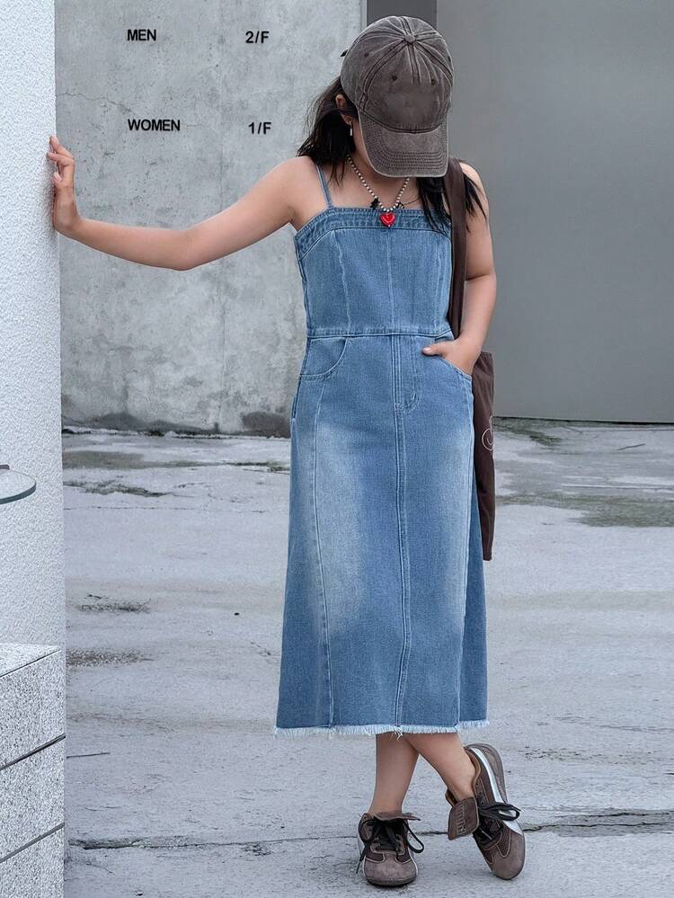 Youth Girls Denim Pinafore Dress For Fall