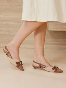 MOTF Sandalias planas para mujeres con tira de lazo, puntera puntiaguda y talón bajo, versátiles y de moda