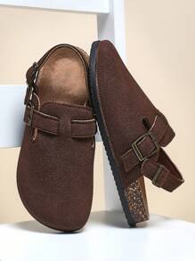 Mini mi Fashionable Kids' Double Buckle Slingback Closed Toe Cork Footbed Coffee Clogs-Timeless, & Comfortable.