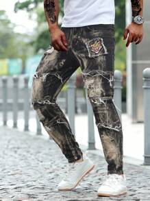 Manfinity LEGND Men's Ripped Edges Pocket Skinny Stretch Denim Jeans - Multicolor - View 5