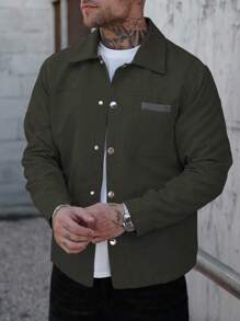 Manfinity Homme 男士休闲日常灯芯绒夹克，春秋季 - 咖啡棕 - 查看 5