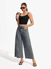 Jeanoix 女士休闲宽松阔腿牛仔裤，带口袋