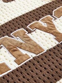 ROMWE MEN Street Life Teen Boy Numeric Embroidery Striped Short Sleeve Casual Knit Top - Coffee Brown - View 5