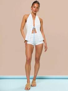 Musera Resort Trägertop mit Bindedetail, lange Strickweste im Häkelstil, ärmelloser Co-Ord Top, nur Oberteil, Sommer Urlaub Feiertag Festival, süß, sexy, Rave, Strand, Ibiza, Toskana Sonne, Frühling - Verschiedenfarbig - Übersicht 5