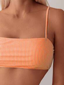 Swim Vcay Women's Random Striped Print Bandeau Top And High Waist Sexy Bikini Bottom Two Pieces Swimsuit Set, Vacation & Casual Wear, Spring/Summer - Multicolor - View 3