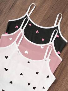 Dream Adore Conjunto de pijama de 3 piezas con estampado de corazones, incluyendo camiseta y pantalones cortos