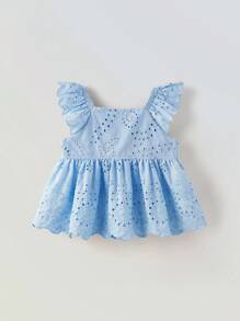 Maija Kids Maija Kids 年轻女孩夏季轻盈镂空刺绣荷叶边下摆 A 字形舒适可爱百搭简约时尚休闲吊带背心 - 藍色 - 查看 2