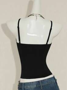 SHEIN ICON Y2K夏季女士外出复古波西米亚风度假闪亮亮片女式夏季花卉刺绣亮片吊带背心 - 黑色 - 查看 2