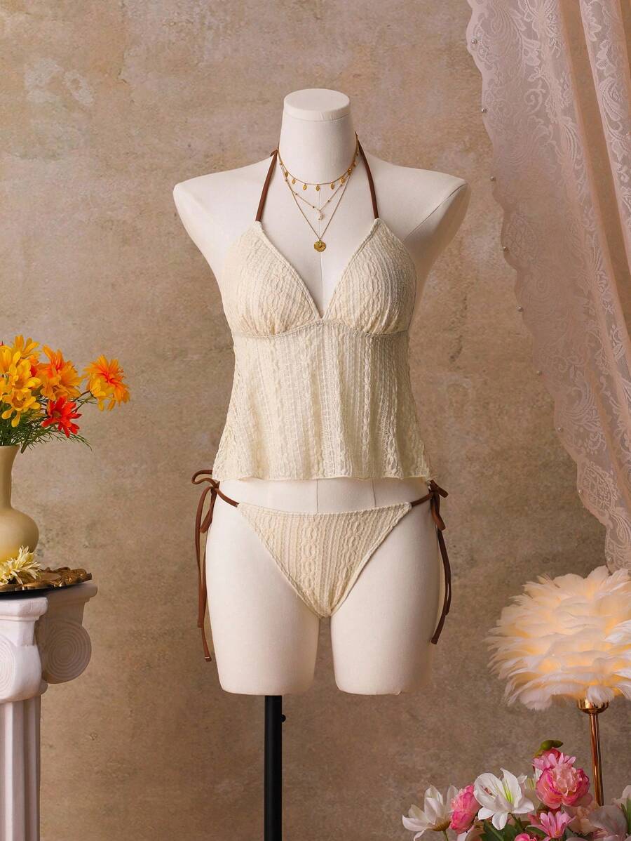 Bellisia Tankini feminino com decote em V e estampa floral contrastante para férias de verão