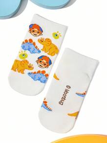 Blippi X SHEIN 5 双棉质柔软透气吸湿排汗儿童短袜彩色可爱卡通汽车图案踝袜加固脚趾和脚跟，经久耐用，男女通用，四季百搭，适合学校和户外 - 彩色 - 查看 12
