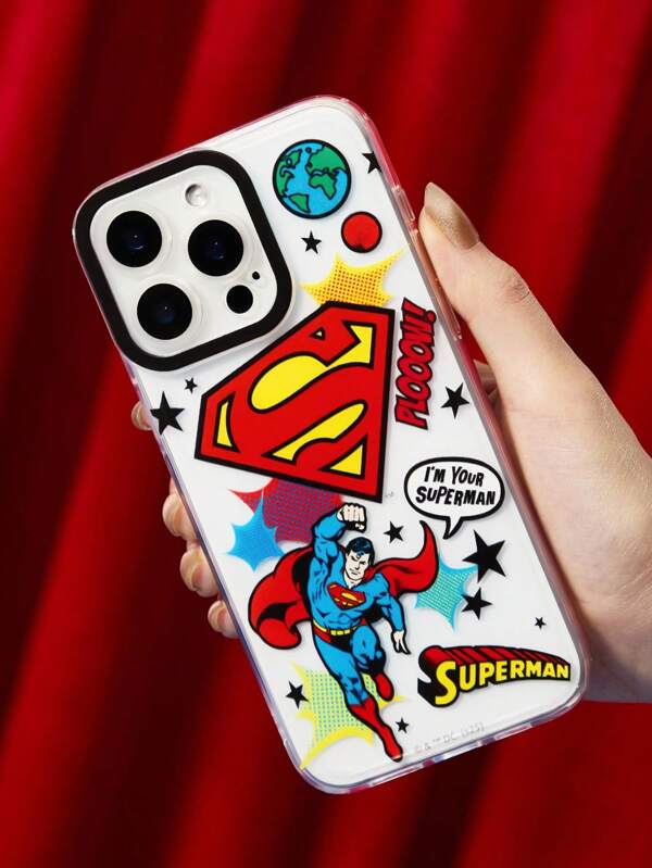 SUPERMAN X SHEIN Funda duradera y de moda divertida para teléfono móvil, funda protectora con gráfico de dibujos animados, adecuada para