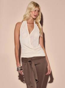 MUSERA Halterneck Lightweight Knit Wrap Drape Front Fitted Longline Sleeveless Top Summer Vacation 90's Streetstyle Cool Girl Festival Holiday Casual Beach