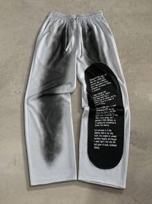 Manfinity EMRG Quần nỉ nam in chữ màu rách có dây rút ở eo - Xám - Xem 3