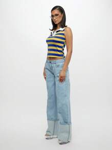 SUMWON WOMEN Classic Retro Style Sleeveless Rugby Top Preppy Varsity Collar Vest Summer Spring Casual Sporty Tank - Multicolor - View 4