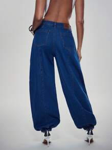 Denimoi High Rise Barrel Leg Jogger Denim Jeans - Dark Wash - View 4