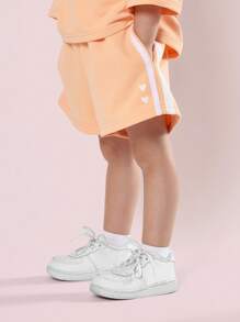 SUMWON Los Angeles California Girls Two Piece Summer Casual Crop Sweatshirt Short Set Varsity Style Wear - Orange - View 4