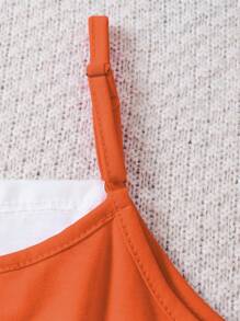 Mono de verano para niña preadolescente con bloques de color y bolsillos dobles - Naranja - View 6