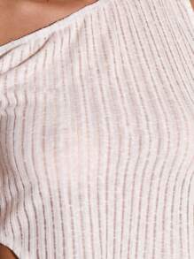 MUSERA Asymmetric Shoulder Textured Dipped Hem Fitted Top Summer Vacation Streetstyle Cool Girl Festival Holiday Casual Elegant Top - White - View 6