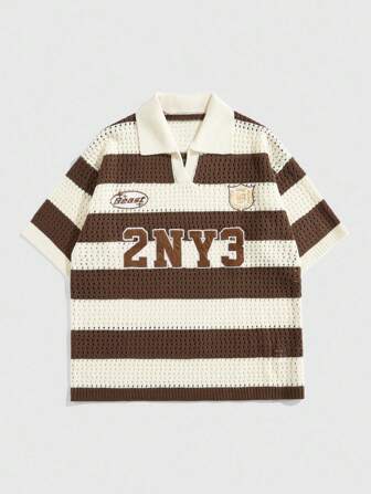 Prep Pullover a maniche lunghe in maglia con strisce e ricamo a lettere per uomo