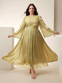 Anewsta Robe à manches longues pour femme grande taille, élégante et polyvalente pour les déplacements, printemps/automne - Jaune moutarde - Voir 3