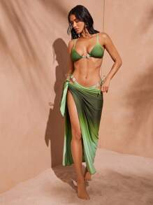 Hauture Top de bikini con escote de aro y adorno de concha de perla, perfecto para el verano y las vacaciones - Multicolor - Ver 3