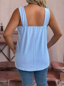 SHEIN Plus Size Casual Versatile Solid Color Textured Tank Top, Summer - Blue - View 2