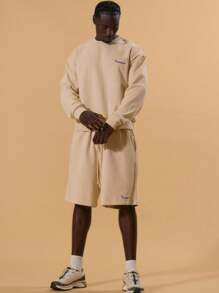 Musero Men Oversized Crew Neck Graphic Stitch Sweater Ribbed Detailing Spring Summer Holiday Vacation Comfort Lounge - Apricot - View 5