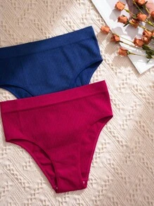 SHEIN 3件装女士无缝罗纹比基尼内裤 - 彩色 - 查看 5