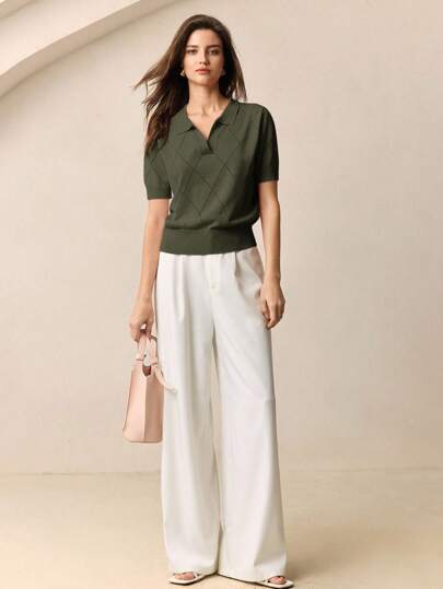 BizChic Áo len cổ polo tay ngắn màu xanh lá cây mới cho mùa xuân/hè, kiểu dáng thanh lịch, sang trọng, phù hợp cho công sở, đi làm hàng ngày, lãng mạn, mang hơi hướng retro thập niên 90, thích hợp cho Giáng sinh, Năm mới, Ngày Valentine, Tiệc tùng, Bãi biển, Lễ tốt nghiệp, Thời trang, Lễ hội, Kỳ nghỉ, Khách dự đám cưới, Bữa ăn sáng muộn, Sân bay, nhiều dịp khác nhau.