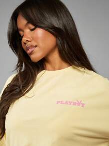 Missguided x Playboy Oversized Bunny Logo Graphic Tee Short Sleeve Summer Spring Festival Cotton Casual Leisure Streetwear Weekend Comfort Top - Yellow - View 4