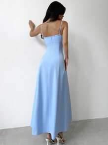 Firerie Women's Elegant Romantic Stylish Bow Decor High Waist A-Line Midi Dress, Sleeveless Strapless Blue Party Dress,  Graduation Dress - Baby Blue - View 7
