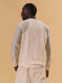 Musero Men Linen Zip Through Long Sleeve Jacket Front Pocket Detailing Spring Summer Holiday Vacation Comfort - Khaki - View 4