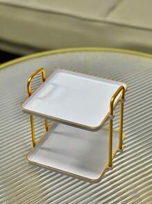 SHEIN 1pc Double Handled Double-Layer Square Tray For Wedding, Dining Table, Party, Cake, Modern Serving Tray For Home Use,Kitchen,Christmas Gift - White - View 5